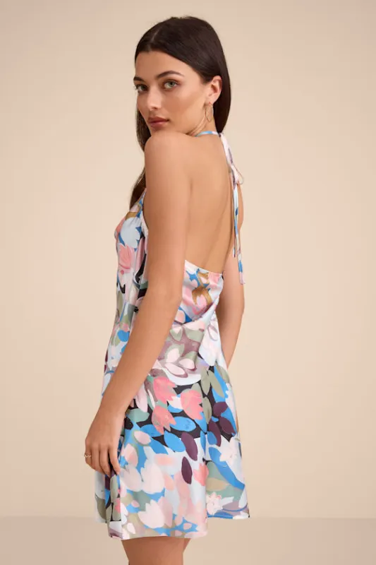 Elevated Effect Multi Floral Satin Halter Slip Mini Dress made by Lulus