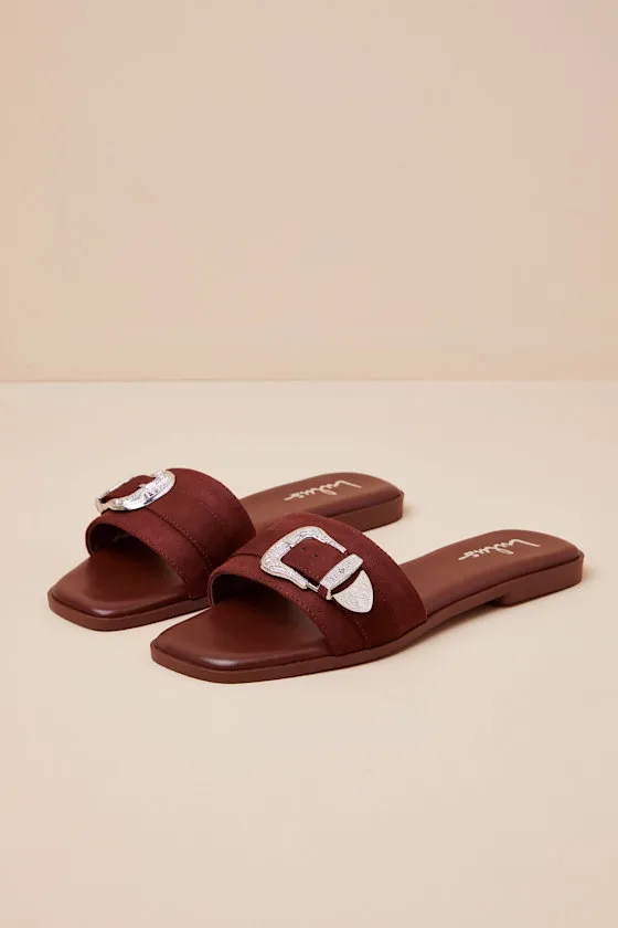 Nyomi Brown Suede Buckle Slide Sandals sold by Lulus product image thumbnail 2