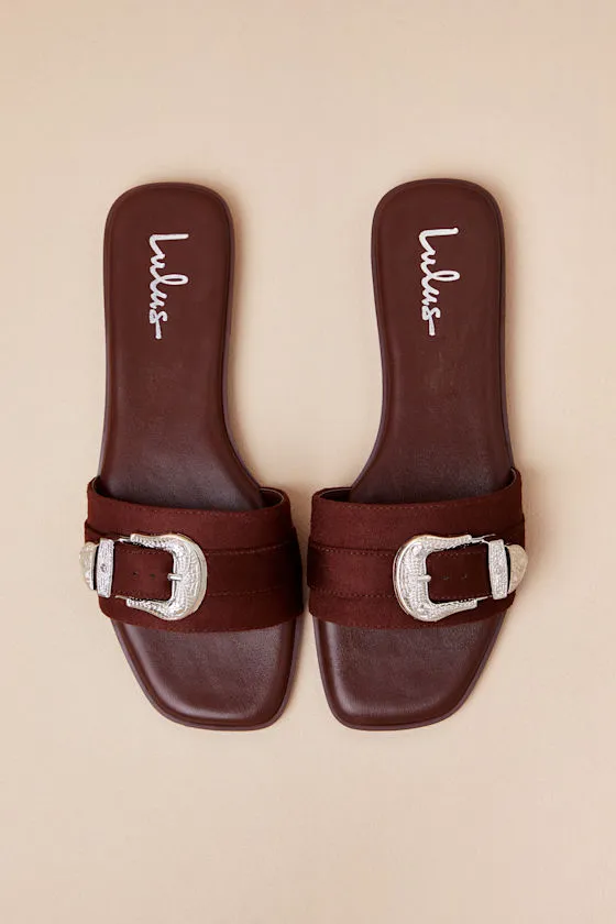 Nyomi Brown Suede Buckle Slide Sandals sold by Lulus product image thumbnail 4