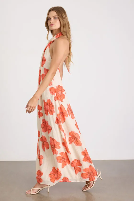 Laurel Cream Floral Halter Maxi Dress sold by Lulus product image thumbnail 4