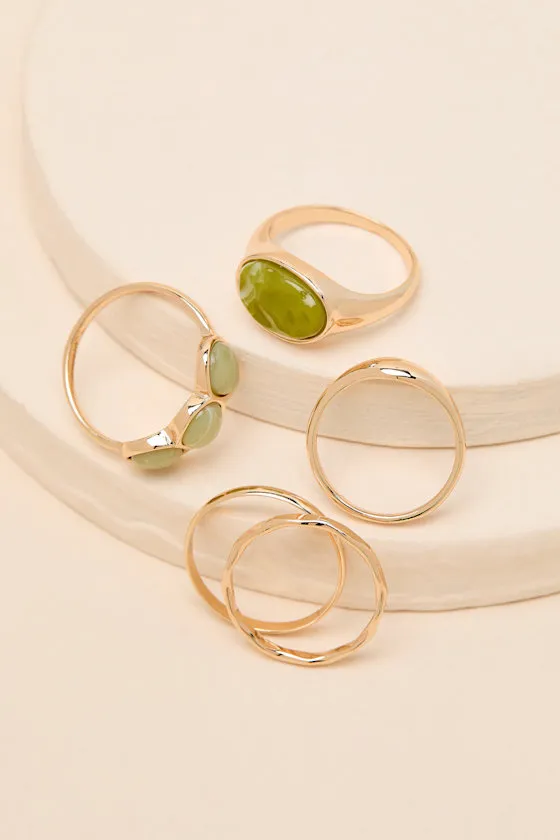 Shanae Gold Stone Five-Piece Ring Set sold by Lulus product image thumbnail 2
