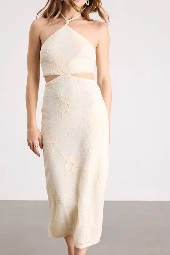 Larissa Cream Embroidered Halter Crochet Midi Dress sold by Lulus product image thumbnail 2