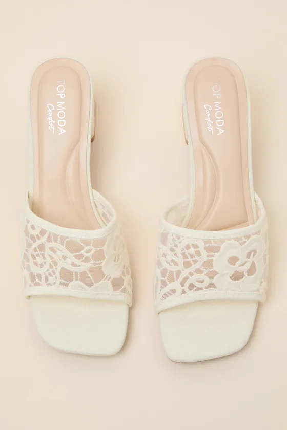 Alaris Ivory Crochet Lace Low Heel Slide Sandals sold by Lulus product image thumbnail 2
