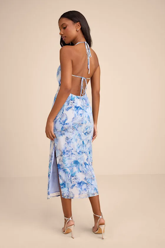 Neiva Blue and White Floral Backless Midi Dress sold by Lulus product image thumbnail 3