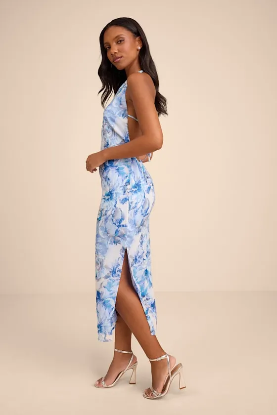 Neiva Blue and White Floral Backless Midi Dress sold by Lulus product image thumbnail 4