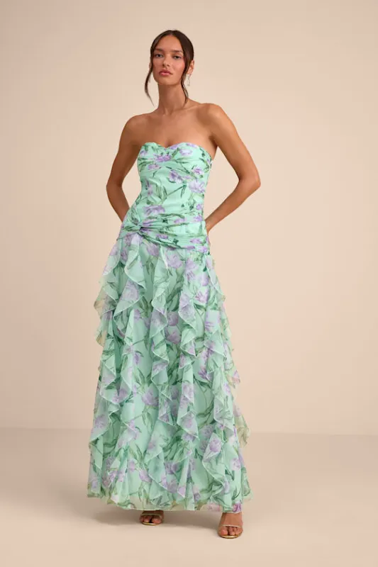 Danna Mint Multi Floral Ruffled Maxi Dress made by Lulus