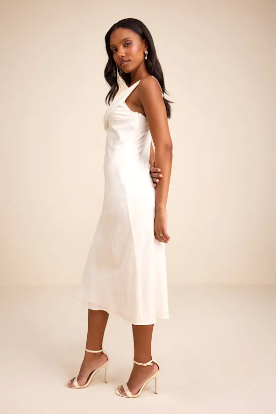 Cavani White Satin Asymmetrical Midi Dress sold by Lulus product image thumbnail 4