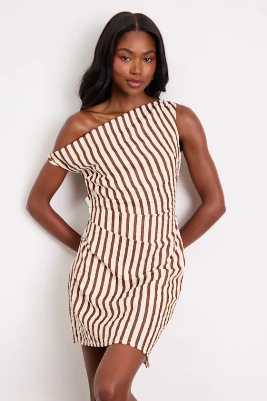 Carolina Ivory and Brown Striped Mini Dress made by Lulus