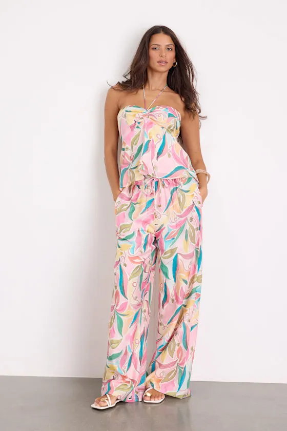 Prilla Pink Multi Abstract Wide-Leg Pants sold by Lulus