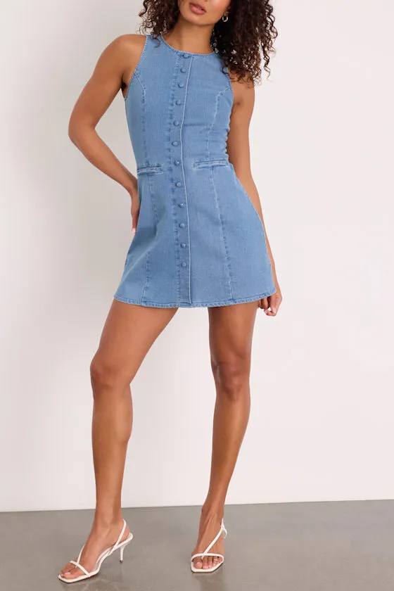 Mabyn Medium Wash Denim Button-Front Mini Dress sold by Lulus product image thumbnail 2