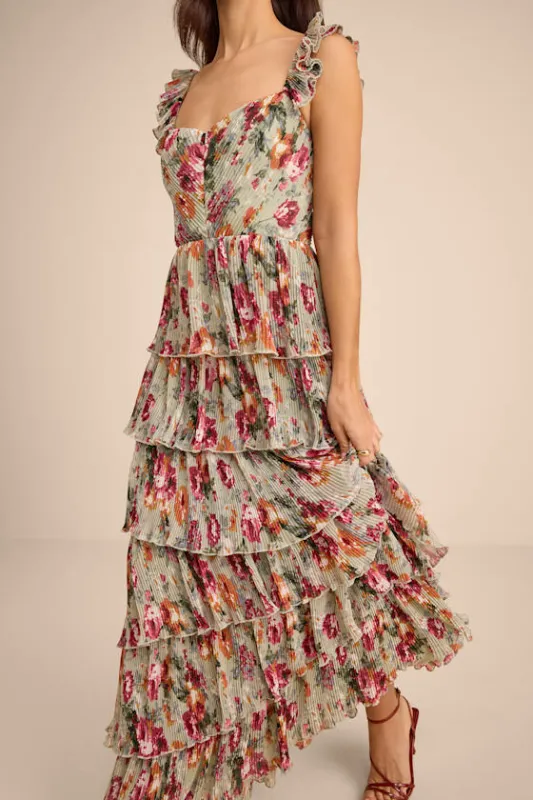 Alba Sage Floral Ruffled Tiered Maxi Dress made by Lulus