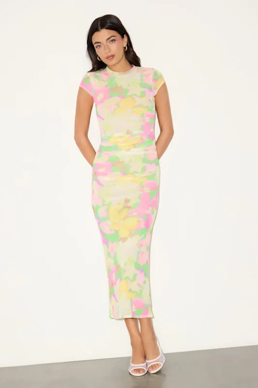 Cici Green Multi Floral Mesh Bodycon Midi Dress made by Lulus