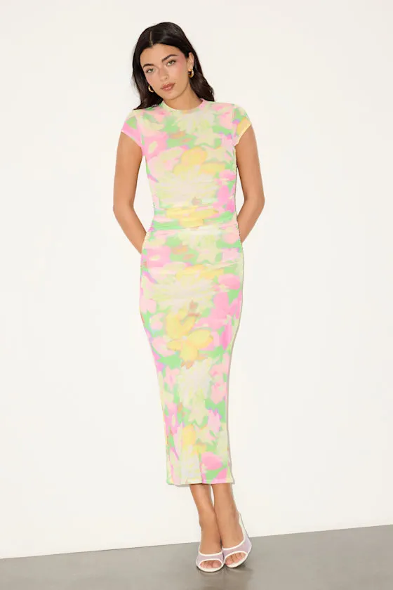 Cici Green Multi Floral Mesh Bodycon Midi Dress sold by Lulus