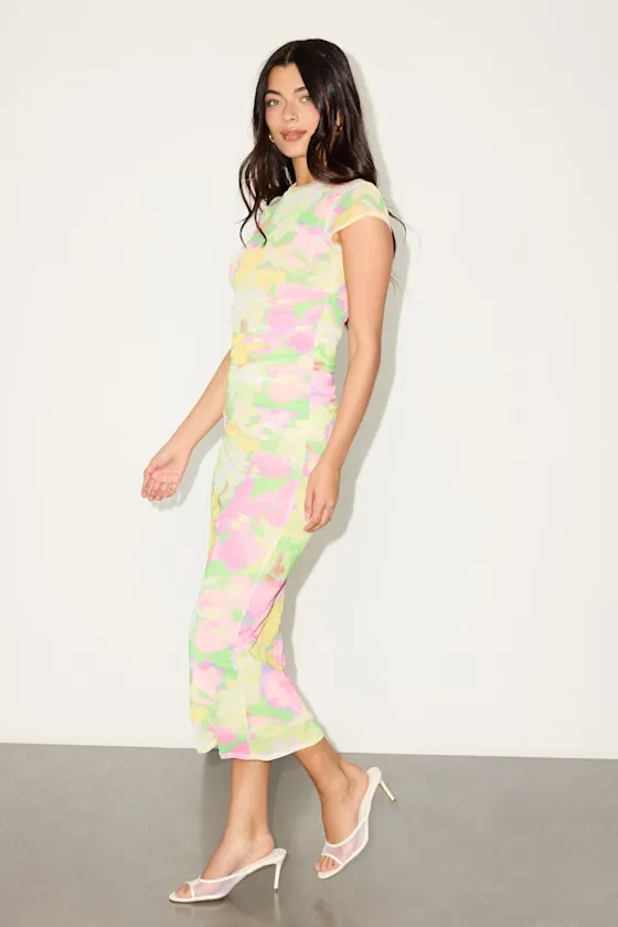Cici Green Multi Floral Mesh Bodycon Midi Dress sold by Lulus product image thumbnail 4