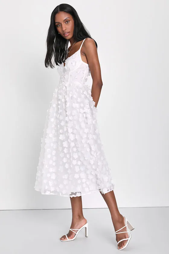 Whimsical Wishes White 3D Floral Bustier Midi Dress sold by Lulus product image thumbnail 3