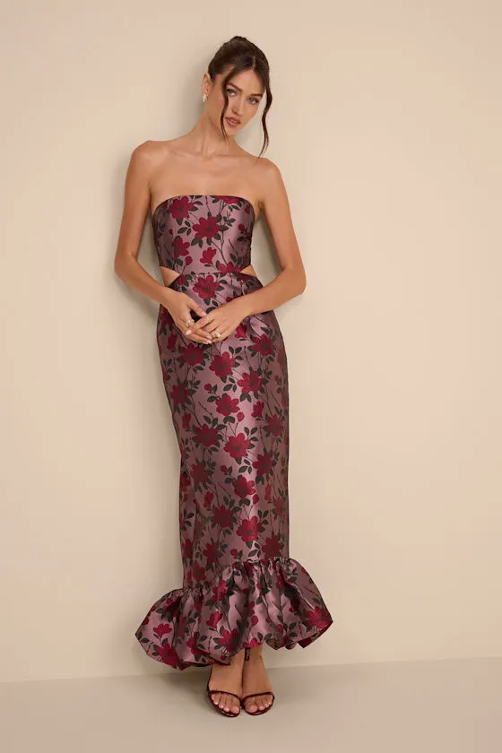 Sharra Mauve Floral Jacquard Bubble Hem Maxi Dress sold by Lulus product image thumbnail 2