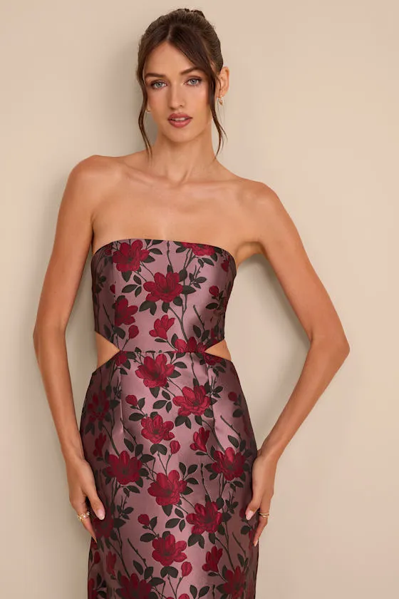Sharra Mauve Floral Jacquard Bubble Hem Maxi Dress sold by Lulus product image thumbnail 3