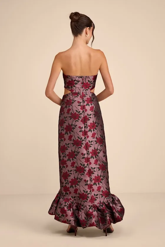 Sharra Mauve Floral Jacquard Bubble Hem Maxi Dress sold by Lulus product image thumbnail 4
