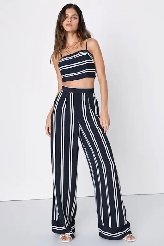 Coastal Living Navy Blue and White Striped Two-Piece Jumpsuit made by Lulus