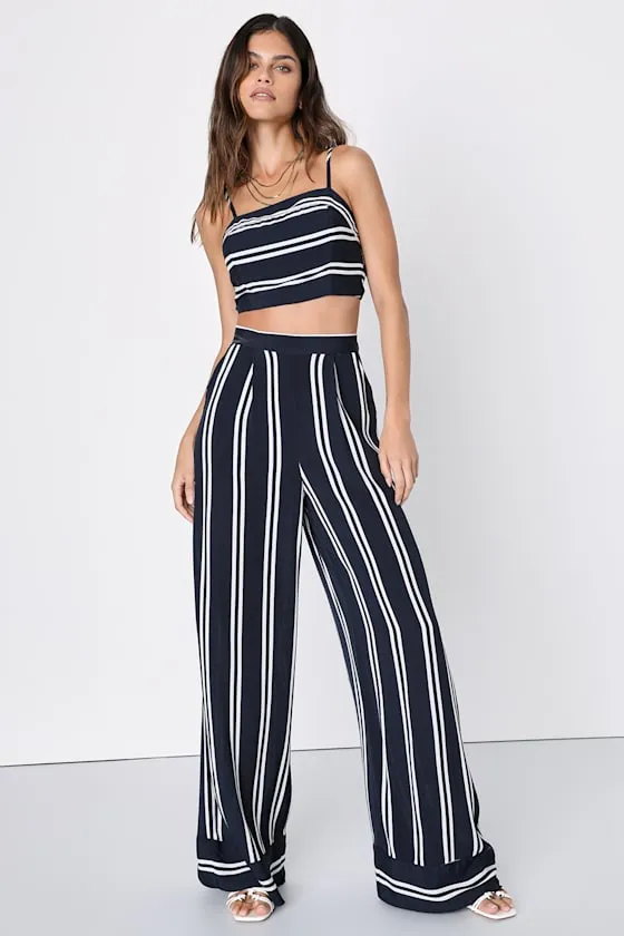 Coastal Living Navy Blue and White Striped Two-Piece Jumpsuit sold by Lulus