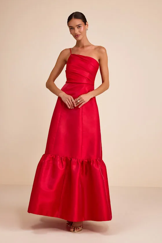 Coco Red Taffeta One-Shoulder Maxi Dress sold by Lulus product image thumbnail 2