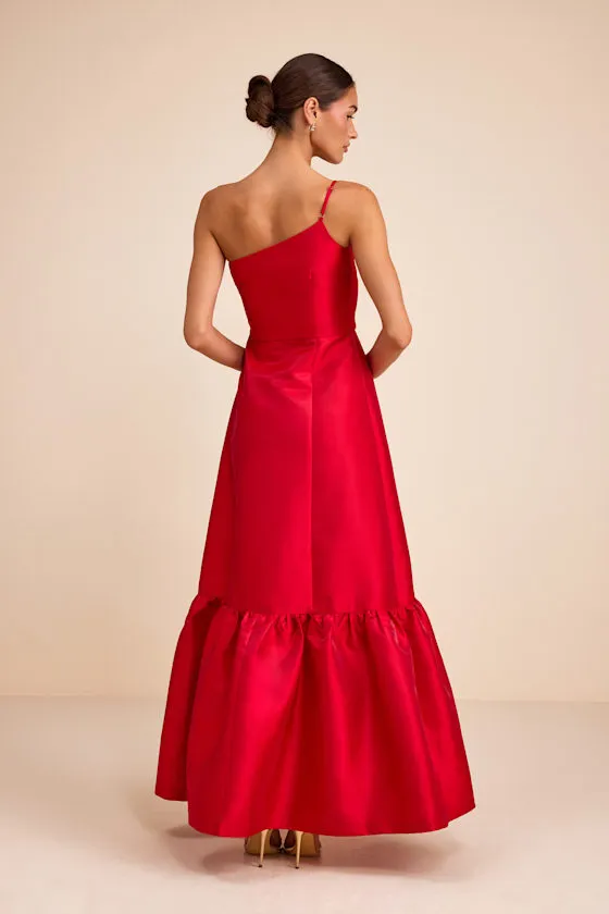 Coco Red Taffeta One-Shoulder Maxi Dress sold by Lulus product image thumbnail 4