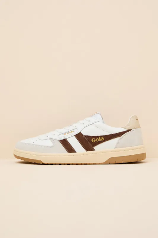 Hawk White and Dark Brown Color Block Suede Sneakers made by Gola