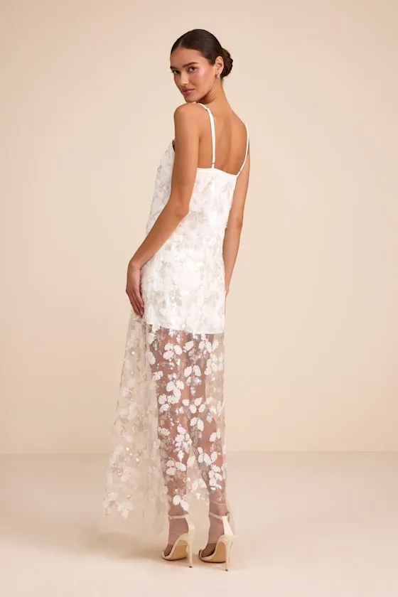 Cassie White Sequin Embroidered Sheer Hem Maxi Dress sold by Lulus product image thumbnail 3