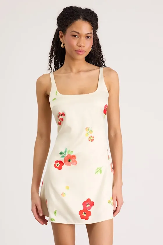Malandra Cream Multi Print Satin Mini Dress sold by Lulus