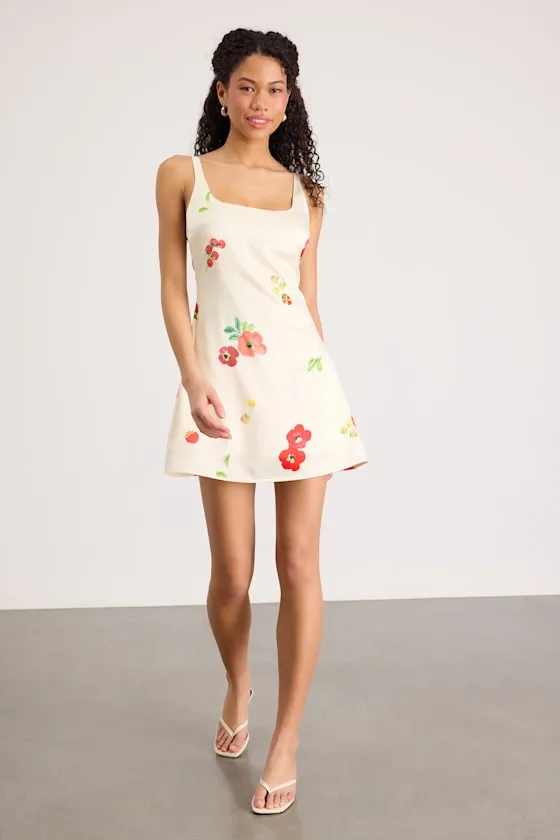 Malandra Cream Multi Print Satin Mini Dress sold by Lulus product image thumbnail 4