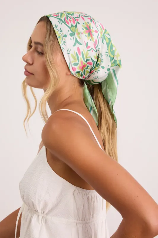Manella Green Multi Boho Print Satin Scarf made by Lulus