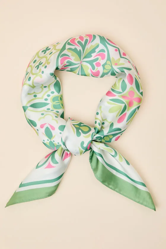 Manella Green Multi Boho Print Satin Scarf sold by Lulus product image thumbnail 2