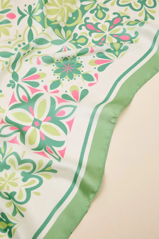 Manella Green Multi Boho Print Satin Scarf sold by Lulus product image thumbnail 4