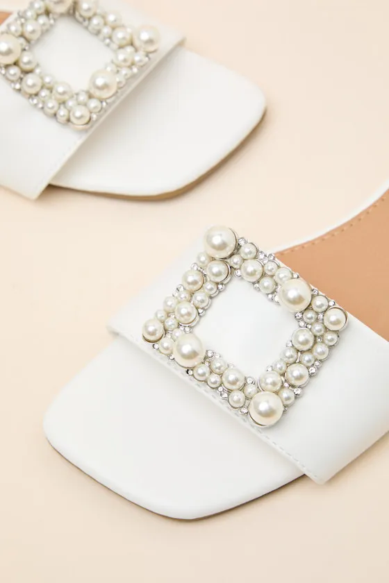 Lucinda White Pearl Slide Sandals sold by Lulus product image thumbnail 3