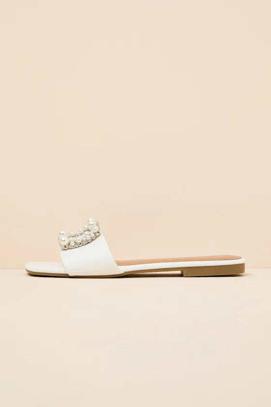 Lucinda White Pearl Slide Sandals sold by Lulus product image thumbnail 4