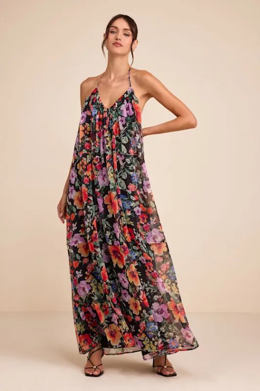 Ardelia Black Multi Floral Backless Shift Maxi Dress made by Lulus