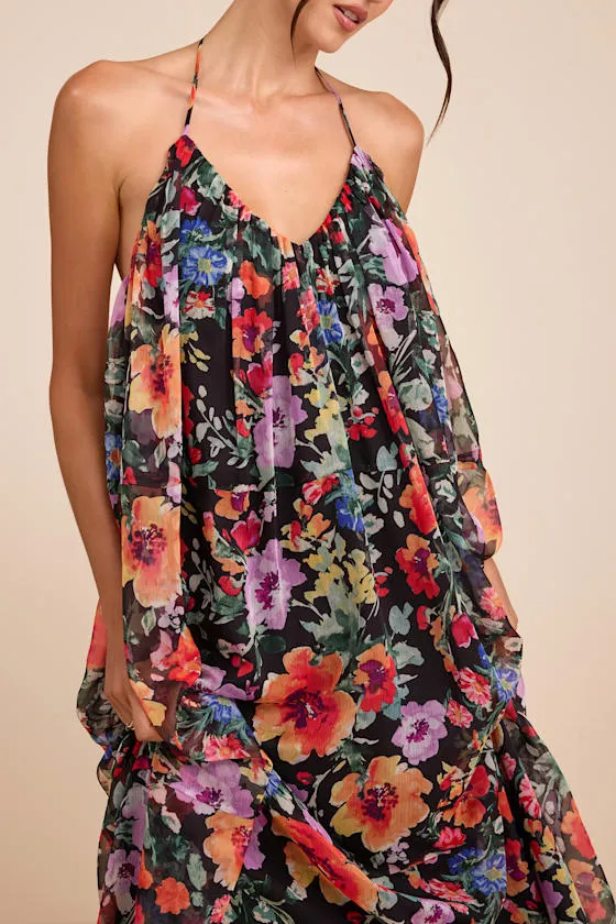 Ardelia Black Multi Floral Backless Shift Maxi Dress sold by Lulus product image thumbnail 2