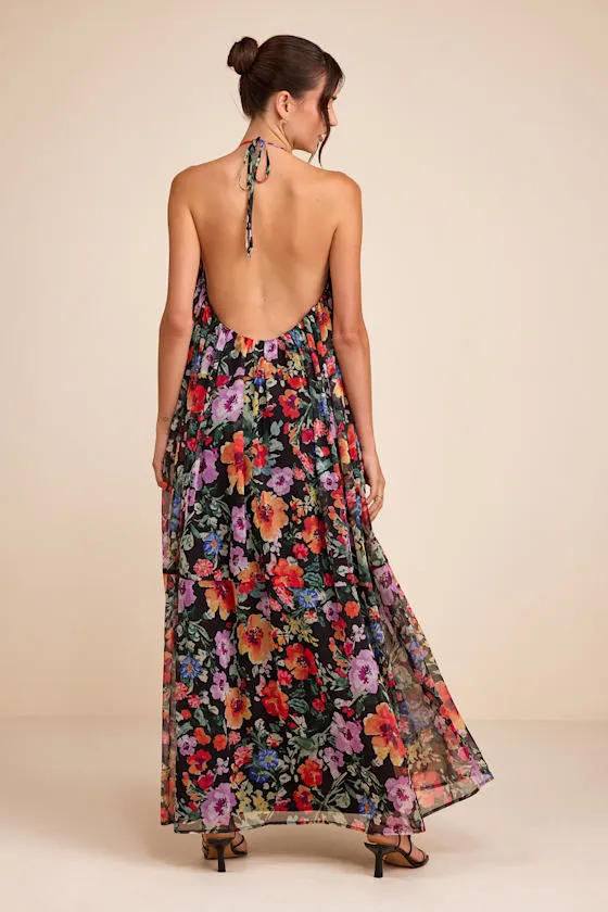 Ardelia Black Multi Floral Backless Shift Maxi Dress sold by Lulus product image thumbnail 3