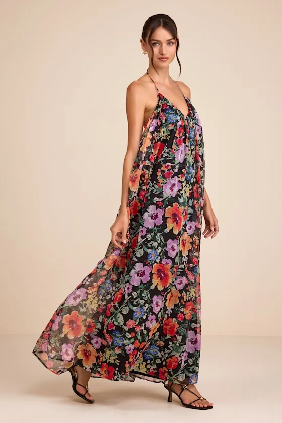 Ardelia Black Multi Floral Backless Shift Maxi Dress sold by Lulus product image thumbnail 4