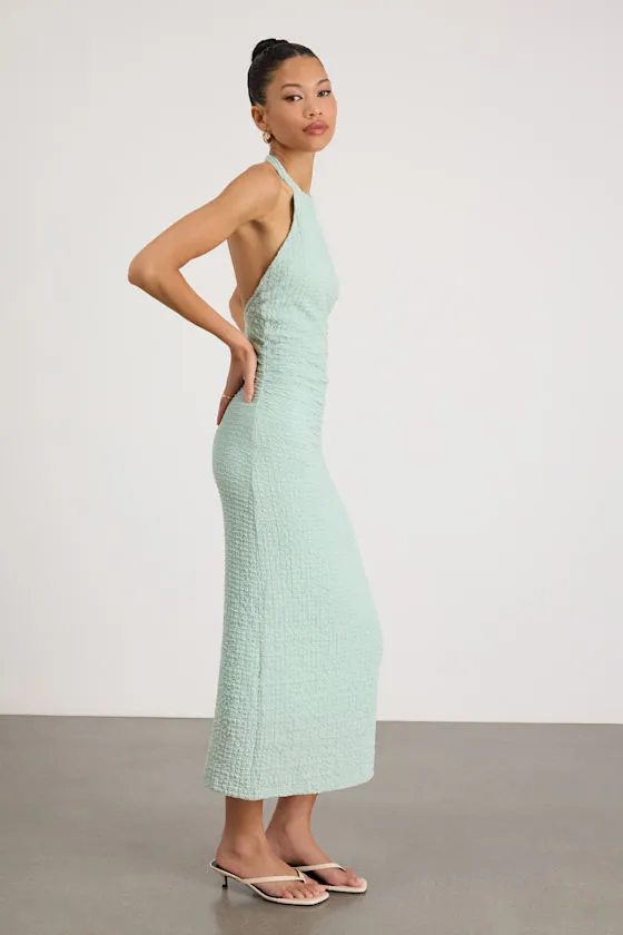 Jodelle Mint Green Textured Halter Midi Dress sold by Lulus product image thumbnail 4