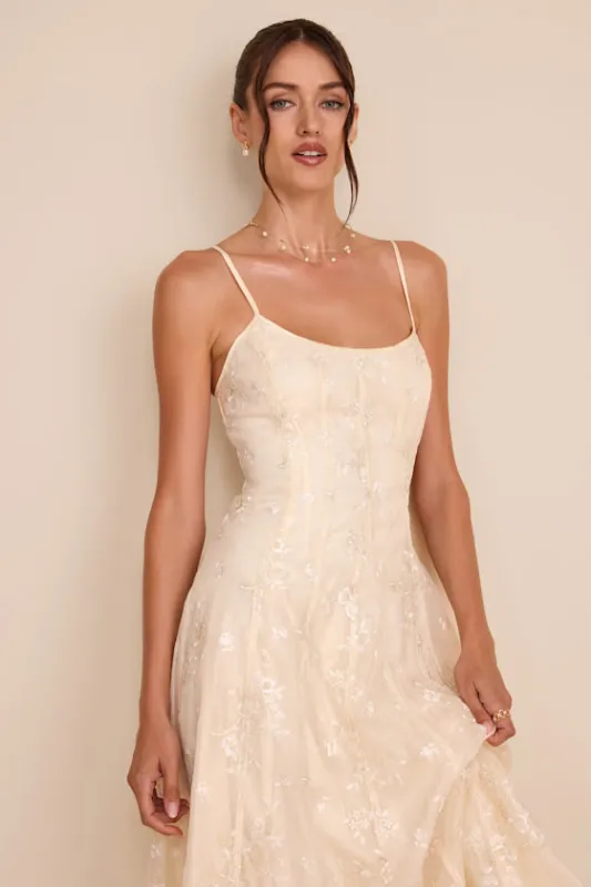Elfrieda Cream Floral Embroidered Sleeveless Midi Dress made by Lulus