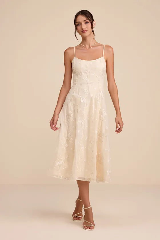 Elfrieda Cream Floral Embroidered Sleeveless Midi Dress sold by Lulus product image thumbnail 2