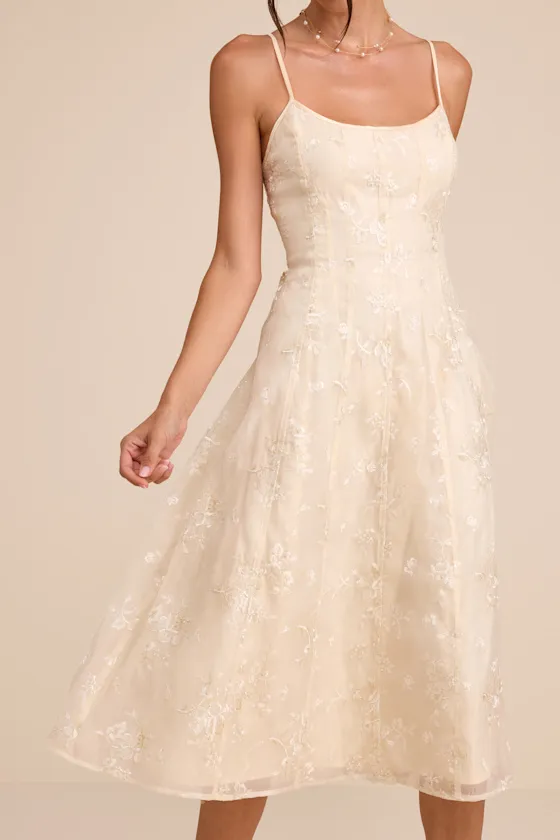 Elfrieda Cream Floral Embroidered Sleeveless Midi Dress sold by Lulus product image thumbnail 3
