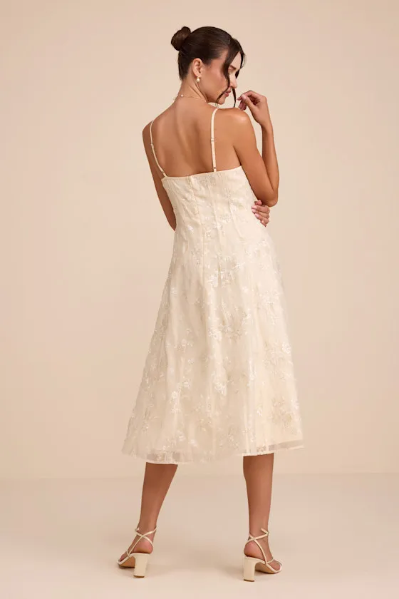Elfrieda Cream Floral Embroidered Sleeveless Midi Dress sold by Lulus product image thumbnail 4