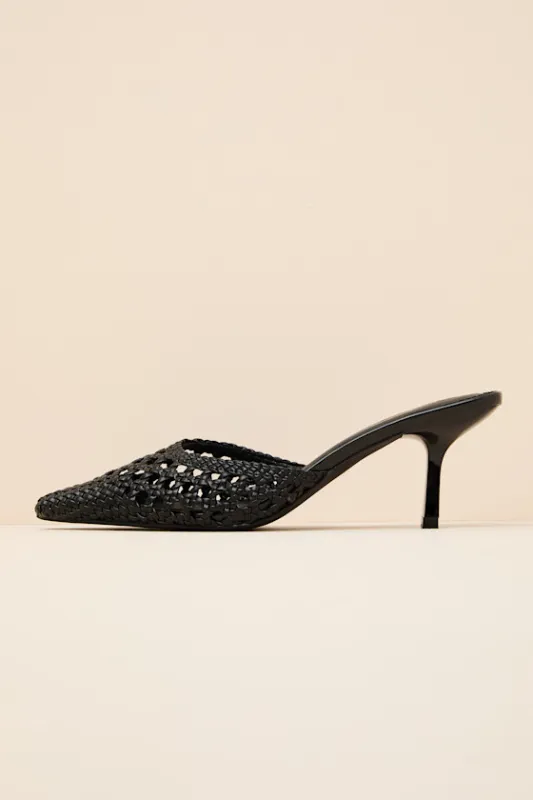 Tia Black Woven Pointed-Toe Mule Pumps made by Coconuts by Matisse
