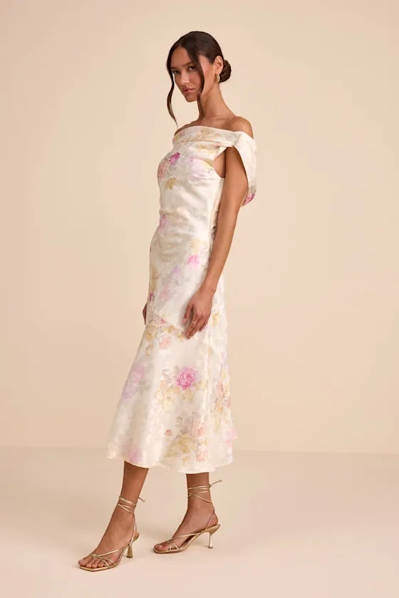 Elyse Ivory Floral Jacquard Satin Midi Dress sold by Lulus product image thumbnail 4