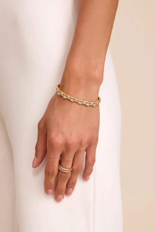 Marcelle 14KT Gold Rhinestone Hinged Bangle Bracelet made by Lulus