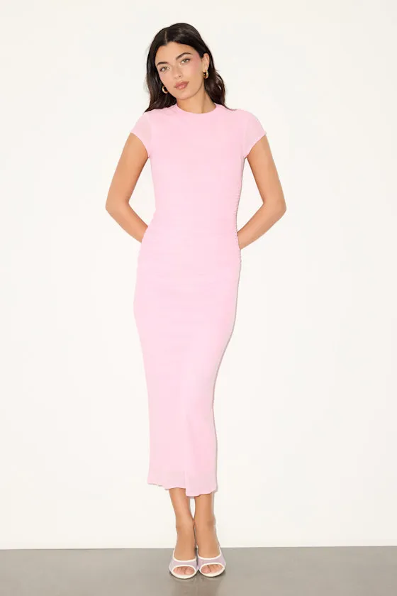Cici Light Pink Mesh Bodycon Midi Dress sold by Lulus