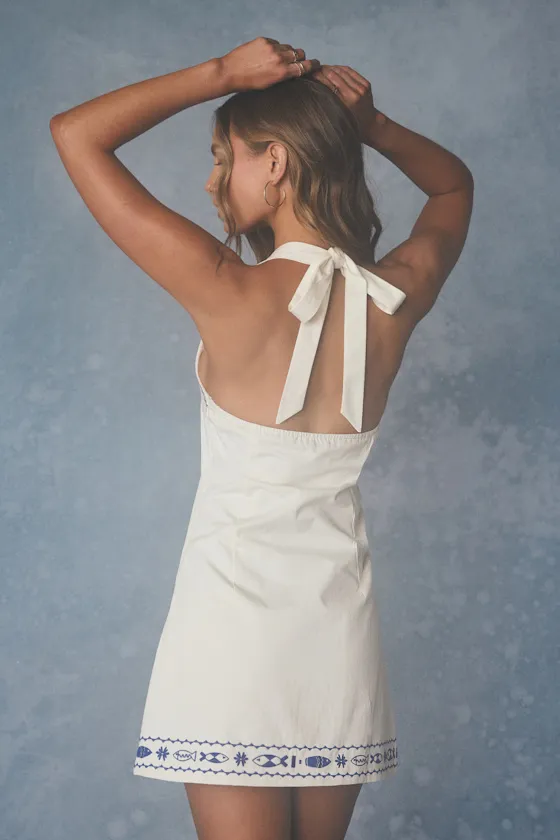 Iris White Embroidered Cotton Halter Mini Dress sold by Lulus product image thumbnail 3