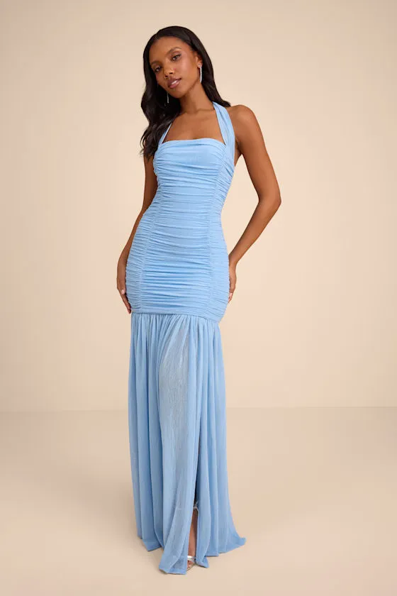 Ahana Light Blue Mesh Sheer Hem Maxi Dress sold by Lulus product image thumbnail 2